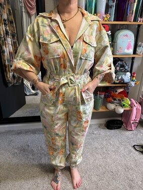 Lena Pastel Floral Utility Jumpsuit - Yellow, Pink & Green